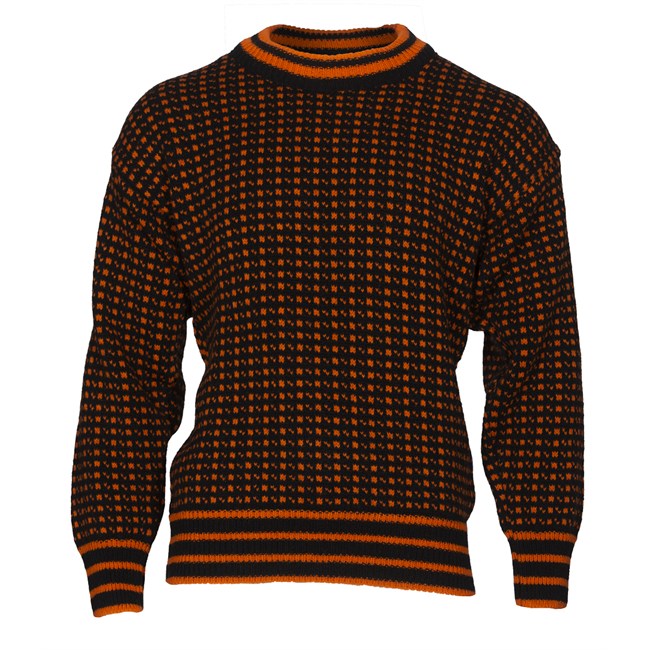 Islender genser sort og orange 100% ull