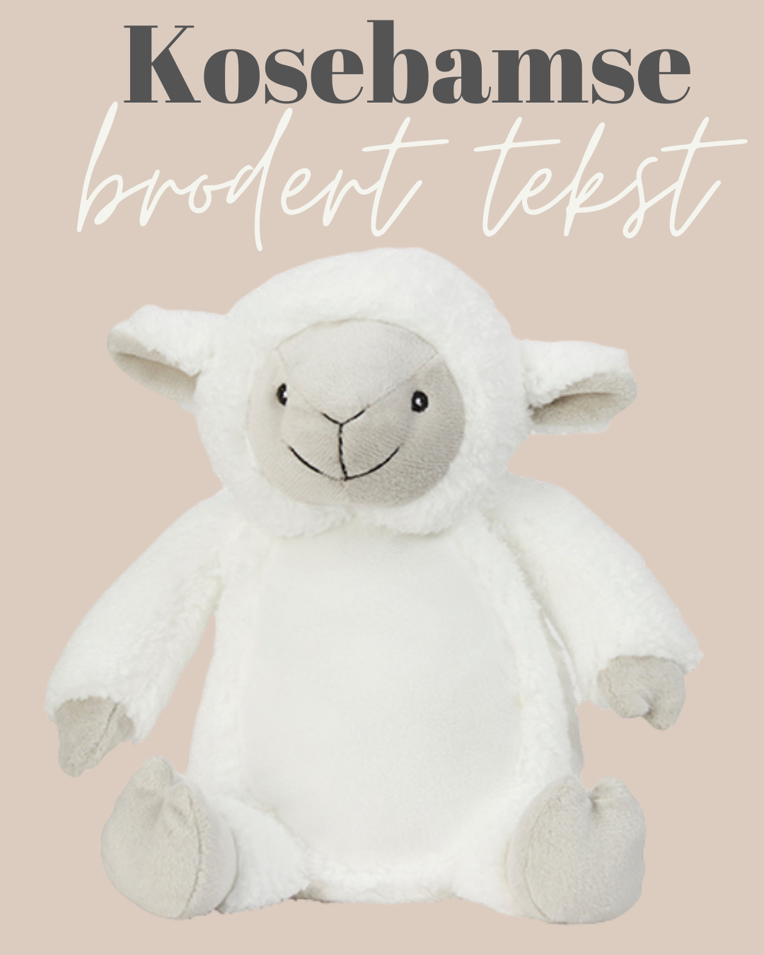 Sau med broderi på mage