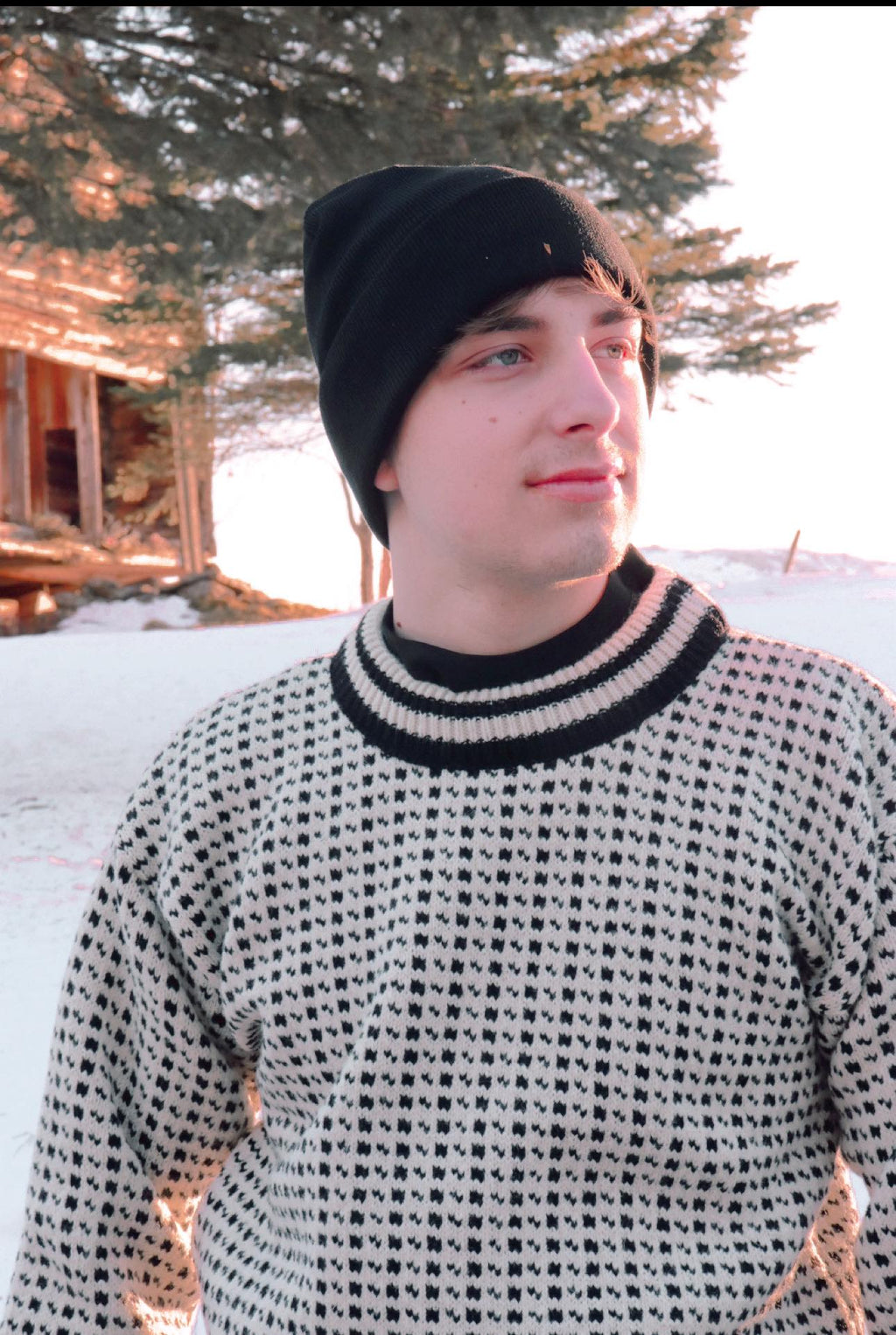 Islender genser hvit og sort 100% ull