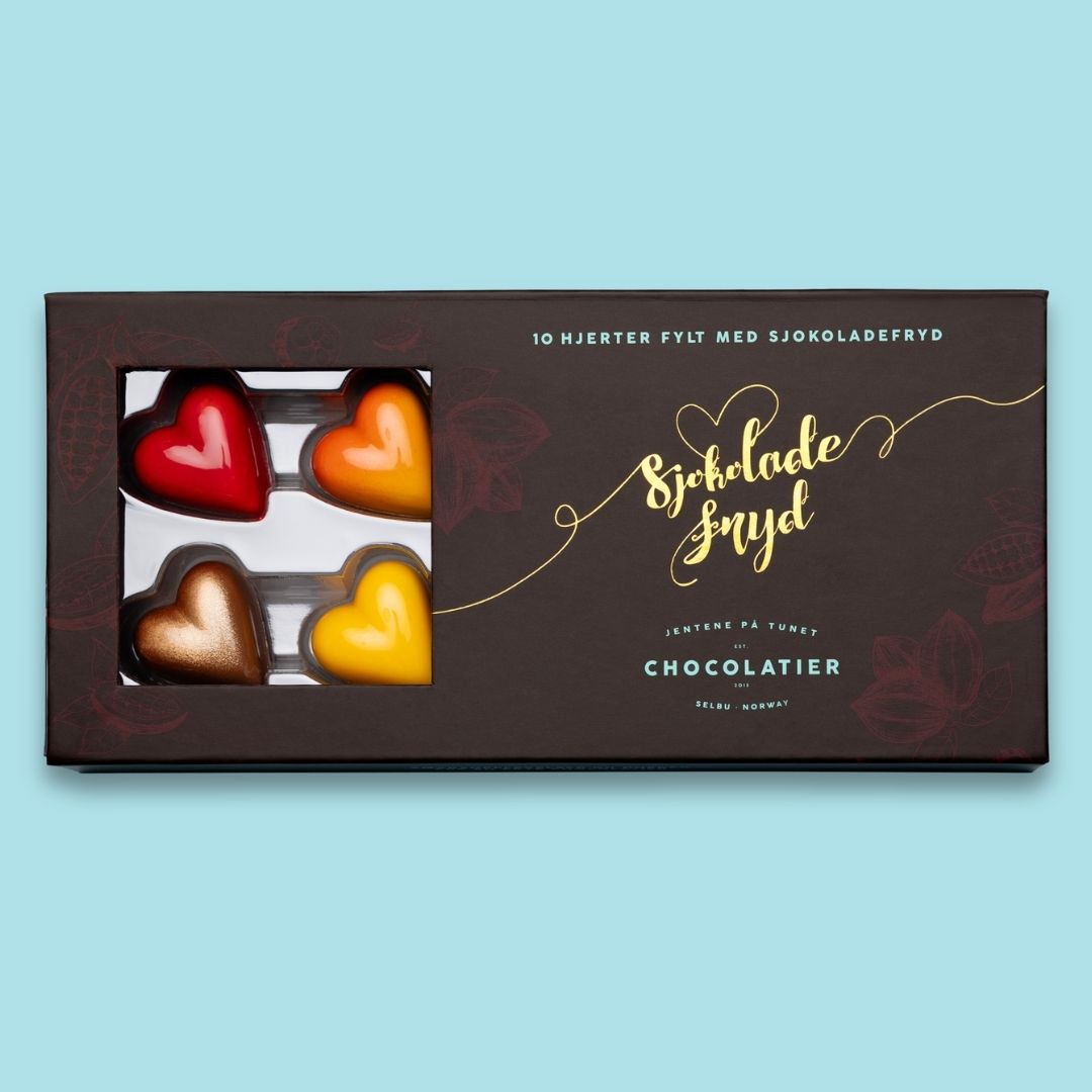 Gaveeske 10 biter SJOKOLADEHJERTER