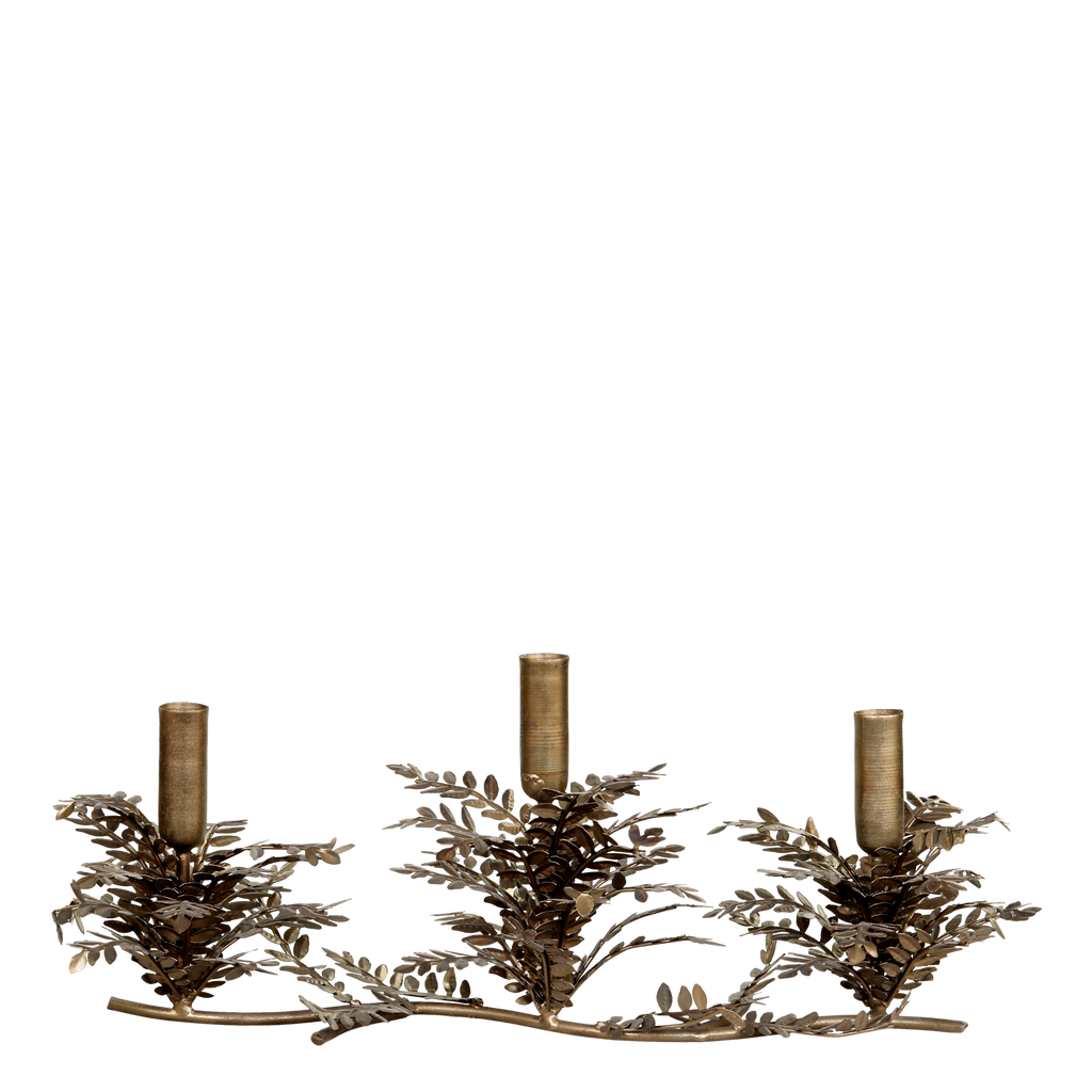 Lysestake med dekorative blader – antikk messing