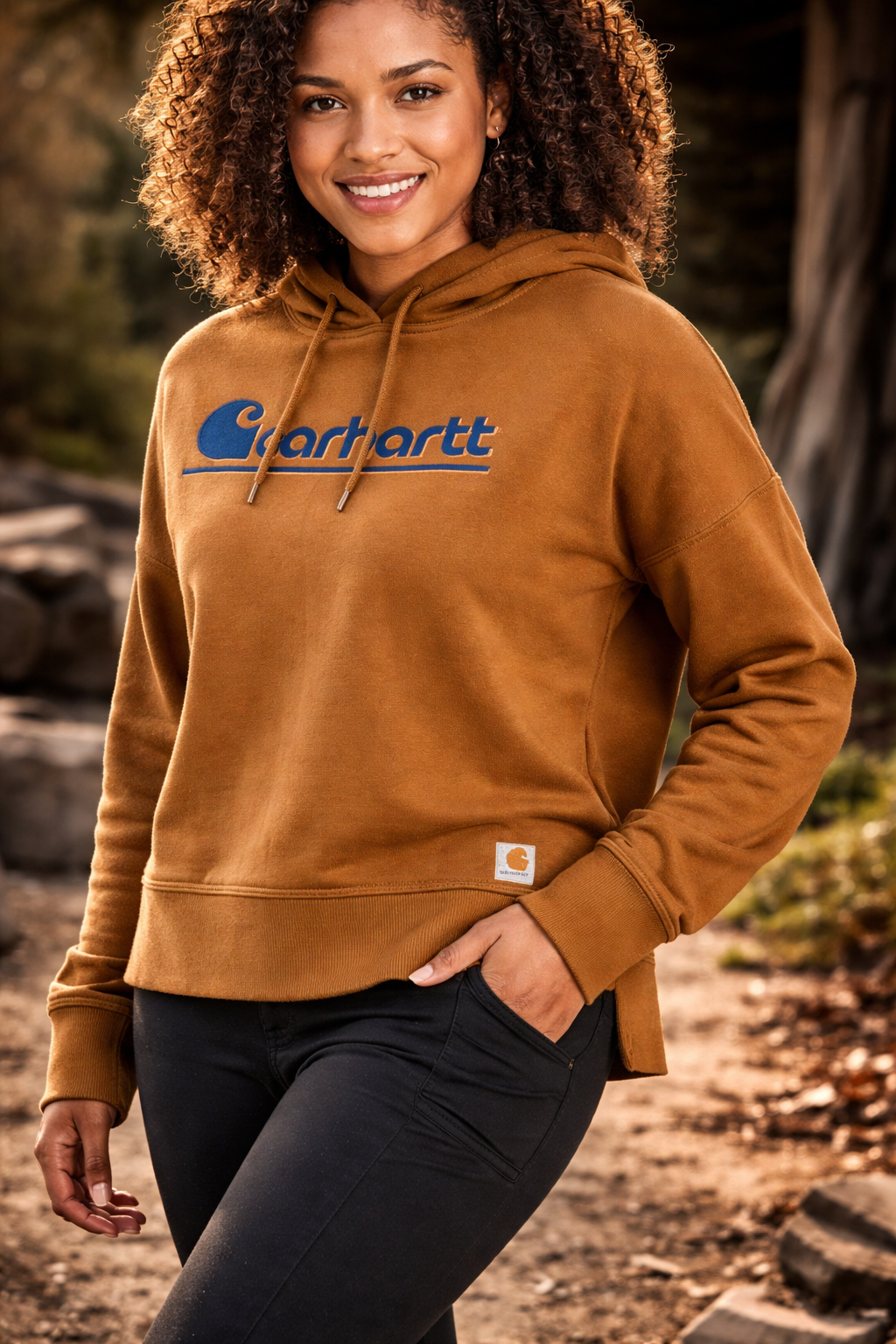 106918 Carhartt Womens Fibre Series Graphic Hooded Sweatshirt Brun