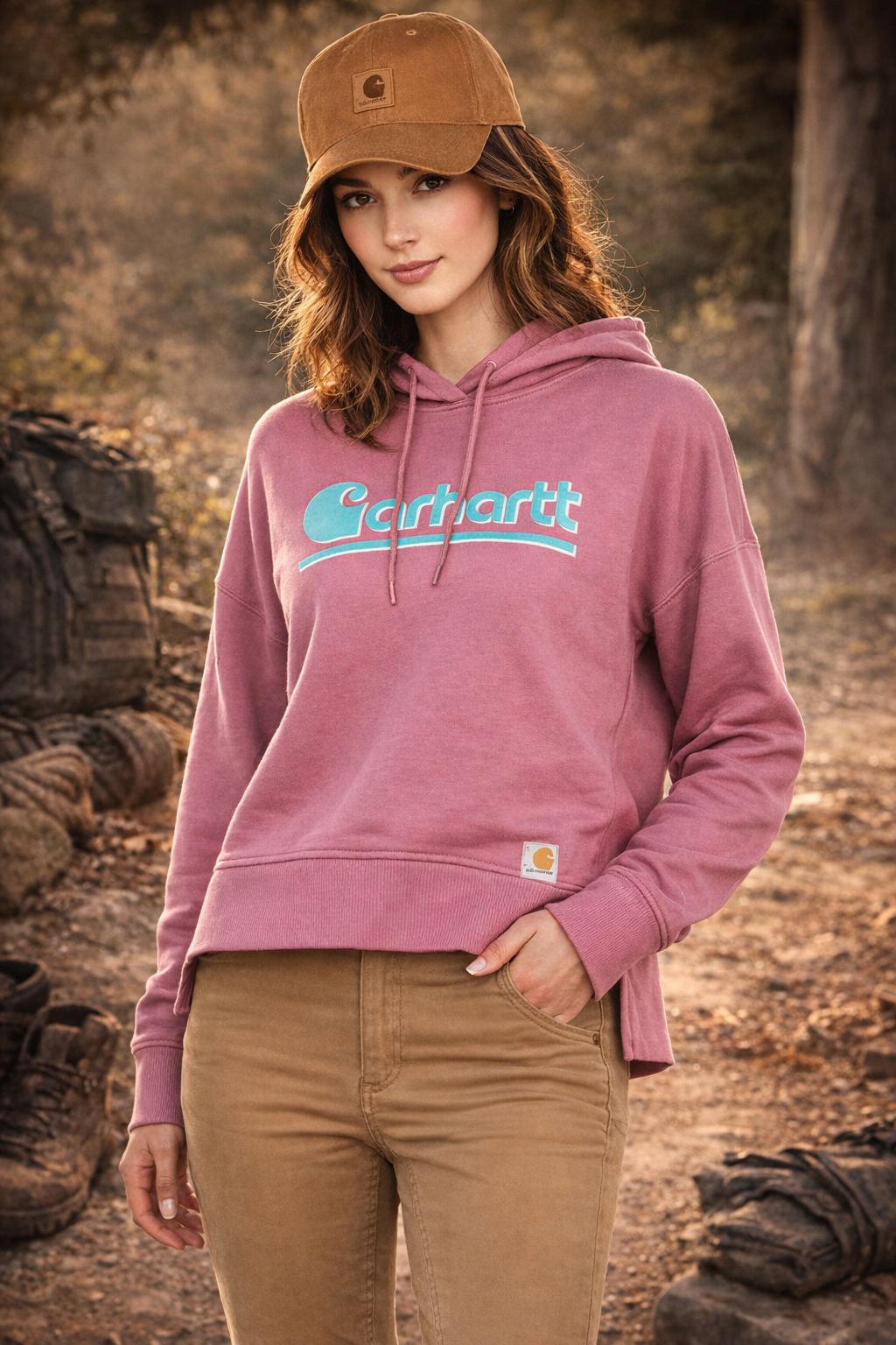 106918 Carhartt Womens Fibre Series Graphic Hooded Sweatshirt Rosa