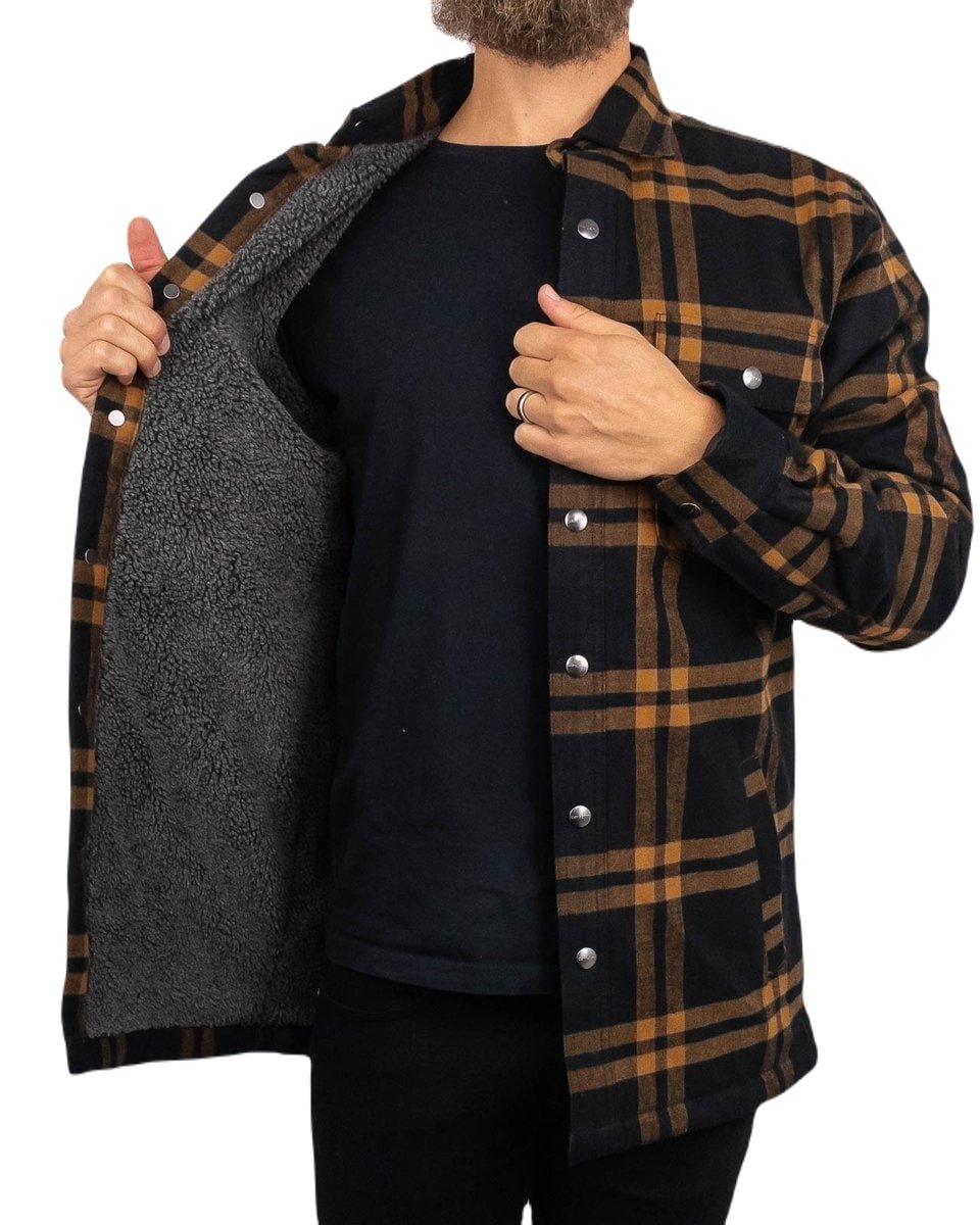 Carhartt M's Flannel Sherpa Lined Shirt Jacket Brown