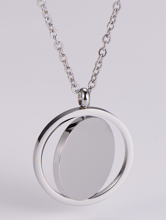 Rundt geometrisk anheng i rustfritt stål – gravering